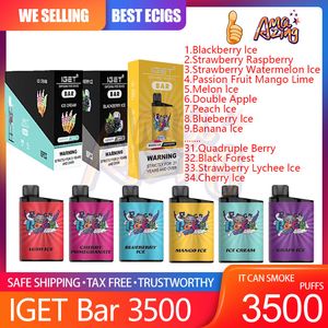 Высокое качество IGET BAR 3500 Puffs Одноразовая электронная сигарета Vape Pen 1500 мАч Аккумуляторная батарея 12 мл Картриджи Испаритель Max Filex Доставка в Австралии