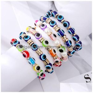 Perlen Gold Evil Eye Armbänder Charme Türkische Glück Blaue Augen Perlen Stränge Für Frauen Männer Paar Liebhaber Handgemachte Mode Armreif Freunde Dhscq