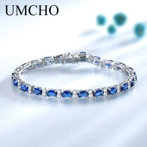 Pulseiras de pulseiras de pulveiras azul spinel para mulheres amizade925 jóias de prata esterlina romântica birthstone gemstone tênis jóias de pulseira