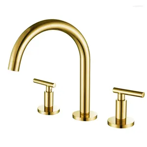 Rubinetti per lavandino del bagno Rubinetto in ottone a tre fori Miscelatore per lavabo a due maniglie per acqua fredda Design nero di buona qualità