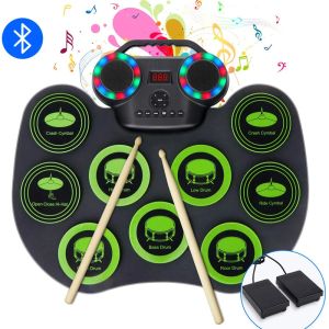 Speakers WERSI Portable Electronic Drum Hand Roll Electronic Drum Flashing Light Bluetooth Drum Set Builtin Lithium Battery With Speaker