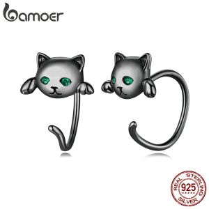 Earrings Bamoer 925 Sterling Silver Cute Tail Stud Earrings for Women 4 Colors Mini Cat Ear Studs Animal Fashion Fine Jewelry Party Gift