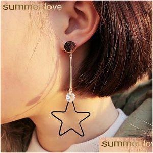 Dangle & Chandelier Fashion Geometric Hollow Star Dangle Earring For Women Korea Style Sier Plating Long Hook Jewelry Gift Dhgarden Dh5Aq