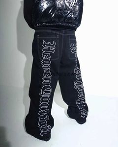 Men's Jeans HCW Y2K Streetwear Fashion Hip Hop Letter Embroidery Black Baggy Jeans Men Retro Mid Waisted Wide Leg Straight Pants WashedH24222