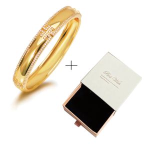 Armreifen MXGXFAM 24 K Gold Vakuum plattiert Mikro AAA+ Zirkon Big Oval Armreifen für Frauen mit Geschenkbox Modeschmuck