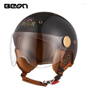 Motorcycle Helmets BEON Carbon Fiber Helmet Electric Vehicle Men's And Women's Half All Seasons Universal Retro