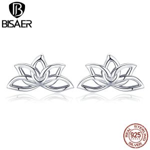 Örhängen bisaer 925 sterling silver lotus blomma små studörhängen för kvinnor geometrisk form bröllop engagemang smycken efe024