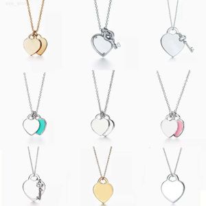 925 sterling silver heart necklace designer woman 1 2 layer heart key pendant necklace drip glue inlaid crystal gold plated chain personalize fine designer jewelry