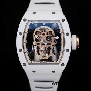 Latsest Collection Wrist Watch RM Timepiece Mens Wrist Watch Richardmilli RM52-01 Skull Head White Ceramic Manual Mechanical Full Hollow Movement Mens Watch