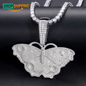 Dropshipping Fine Hip Hop Jewelry 925 Sterling Silver VVS Moissanite Diamond Iced Out Butterfly Pendant Halsband för män kvinnor