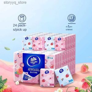 Tissue Boxes Napkins 24 Packs Strawberry Printed Handkerchiefs Portable Small Packs of Facial Tissue Napkins 4Ply of Thickened Wettable Paper Towels Q240222