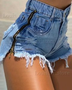 Frauen Shorts Sommer Casual Denim Shorts Womens Mode High Taille Side Reißverschluss Design Raw Hem Denim Shorts Basis Vielseitigkeit Y2K Ropa T240222