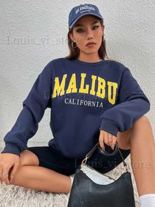 Moletons femininos com capuz Malibu Califórnia EUA Cidade Moletom feminino Street Personalidade Mangas compridas Moda Allmath Tops Quente Oversize Feminino Pulôver T2402