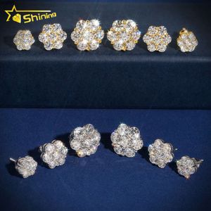 Hot Selling Trendy Sparkle Lab Grown Diamond 10k Yellow Gold Cluster Flower Mens Moissanite Earring