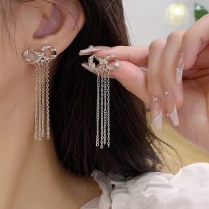 Backs Earrings Korean Style Temperament Bow Tassel No Ear Holes Cuff 2024 Silver Color Long Chain Clip On For Women Party