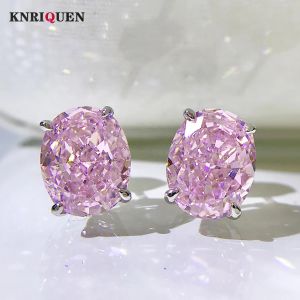 Küpe Lüks 100% 925 Katı gümüş 8*10mm Pembe Kuvars Topaz Yüksek Karbonlu Elmas Saplama Kadınlar İçin Küpe Düğün Güzel Takı Lady Hediye