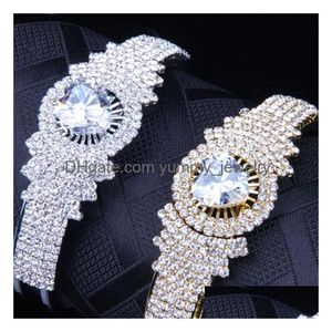 Tennis-Kristall-Strass-Charm-Armband Iced Out Bling Armreif Frauen Tennis-Kettenarmbänder Modedesigner Sier Gold Hip Hop Jewelr Dhifc