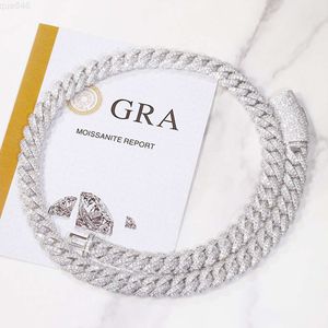 شهادة GRA 6MM 13mm D Color VVS Moissanite Cuban Chain Iced Out Cuban Link Chain Gold Plated 925 Sterling Silver Necklace