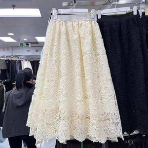 Юбки женские с высокой талией, трапециевидной юбкой с цветочной вышивкой