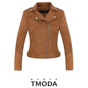 Jackor TMODA557 2023 Nya arrialtkvinnor Autumn Winter Suede Faux Leather Jacket Lady Fashion Matte Motorcykelrock Biker 9 Färger Outwear