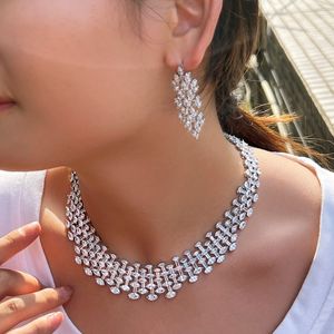 2024 Choucong Brand Original Wedding Jewelry Sets 18K White Gold Marquise Cut 5A Cubic Zircon CZ Diamond Gemstones Dangle Earring Party Dinner Necklace Gift