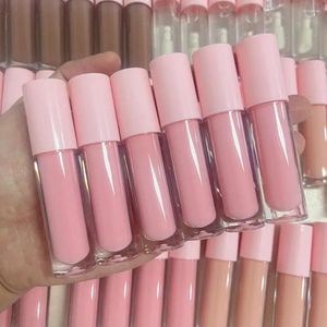 Lip Gloss 50pcs Wholesale Vendor Makeup Cosmetics Nude Vegan Lipgloss Private Label Liquid Lipstick Pink Tube Big Brush