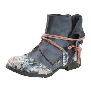 Stiefel TMA EYES Lazy Wear Slip-on-Knöchelschuh aus Leder mit Schnürakzent für Damen