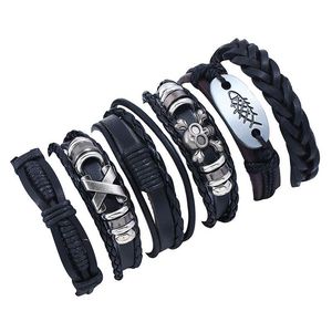 Charm Armbänder Mode Woven Leder Armband Schmuck SKL Kreuz Legierung Männer Casual Persönlichkeit Perlen Charms Vintage Punk Wrap Armreif F Dhvgw