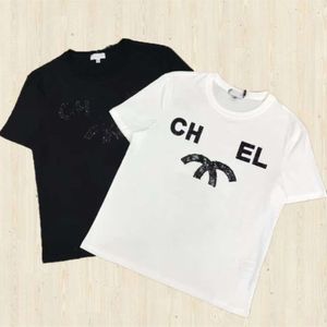 Summer Womens T Shirt Designer T koszule Kobiety z koralikami Koronka Monogra graficzna TEE Okoła szyi Krótkie rękawowe koszula