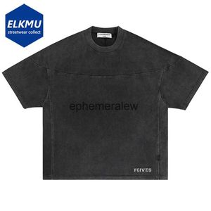 T-shirt da uomo Hi Street Uomo T-shirt Patchwork Oversize Vintage Tee Tops 2024 Streetwear Harajuku Nero T-shirt allentata MaleH24222
