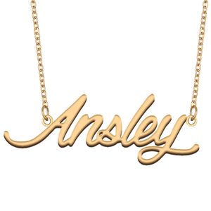 Ansley Personalized Name plate Custom Name Necklace Pendant for Women Boys Birthday Gift Best Friends Jewelry 18k Gold Plated Stainless Steel