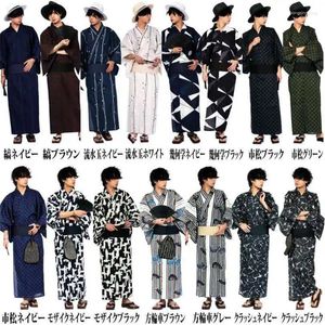 Etniska kläder traditionella Japan kimono yukata herrklänning manliga lounge kläder med bälte sommarpyjamas