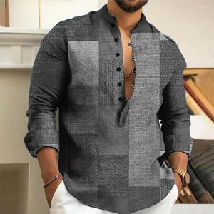 Men's Casual Shirts Men Linen Shirt Stand Collar Stylish Button-down Classic Retro Design For Spring Autumn Versatile Male A
