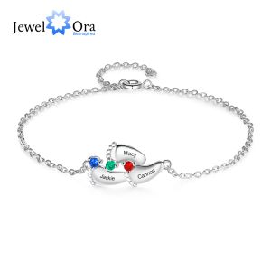 Bracelets Jewelora Designer Custom Birthstone Bracelet Carving Baby Name 3 Foot Shape Bracelet for Mother Warm Gift