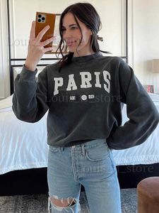 Women's Hoodies Sweatshirts Paris Sweatshirt Women 2023 Autumn Winter Clothing Washed Vintage Pullovers Tops Overdimensionerade tröjor Hoodies Female New T240222