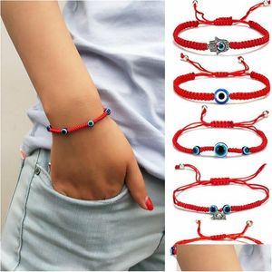 Charm Bracelets Lucky Blue Evil Eye Charms Bracelets Fatima Hamsa Hand Adjustable Red String Thread Rope Couple Bangles Women Men Hea Dhmso