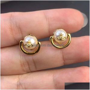 Designer High Quality Vivienne Empress Dowager Xi Edition Light Sweet A Half Ring Pearl And Earrings Drop Delivery Dhzvg