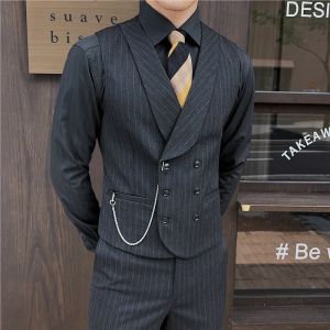 2023 Latest Double Breasted Men Suit Vest High-end Striped Slim Fit Formal Groom Wedding Vest Streetwear Sleeveless Vest