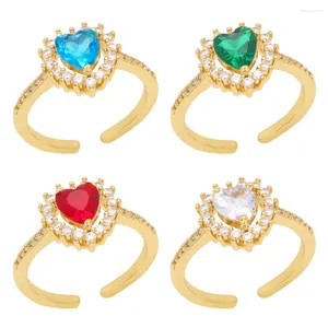 Cluster Rings Flola Copper Zircon Red Heart for Women Gold Plated Slim Open Stapble Smyckesgåvor Hart Rigp74