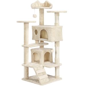 Scratchers BOUSSACS 54.5"H Cat Tree Tower Multilevel Kitten Tree 2 Condos & 2 Fur Balls & 3 Scratching Posts ,cat Tree House