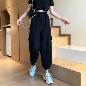 Hosen Mode Harajuku Loose Cargo Hosen Frauen hohe Taille elastische Streetwear Weitbein Hosen Vintage koreanische Sommer Hip Hop Gothic Hosen