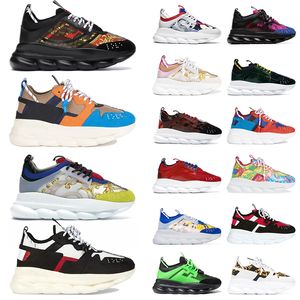 Chain Reaction Mens Women Designer Casual Shoes Pink Black Multi-Color Rubber Suede White Fluo Barocco Gold Leopard Platform Loafers Sneakers Chainz Trainers