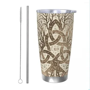 Tubllers Tree of Life with Triquetra Futhark Viking Tumbler Izulowany termiczny kubek termiczny pokrywka słoma koktajl koktajl herbata