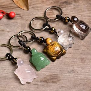 Chains 1 Pc Natural Crystal Turtle Tortoise Key Chain Rose Rock Smoky Quartz Green Aventurine Citrine Tiger Eye Fashion Gift