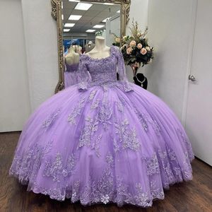 Lavendel quinceanera klänningskulklänningsapplikationer pärla spets födelsedagsfest prom klänningar vestidos de fiesta