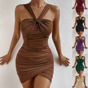 Urban Sexy Dresses Women's Dress Spring Sexy Cross Twisted Strap Open Back Pleated Wrapped Hip Skirt