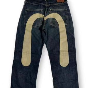 Jeans masculinos clássico nicho ins estampa jeans masculinos e femininos tendência solta calças retas casuais