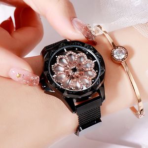Women's light luxury 360 degree rotary high fashion diamond-inset waterproof steel strap watch