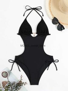 Kadın Mayo Seksi Siyah Trikini Kadınlar Dantel Yukarı Dantel Backless One Piece Swimsuit Yaz Mayo Takım Yüzme Momokini 2024H24222