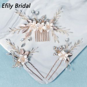 Jewelry Efily Bridal Wedding Hair Accessories 3pcs/set Crystal Hair Combs Pins for Women Party Bride Headpiece Bridesmaid Gift Jewelry